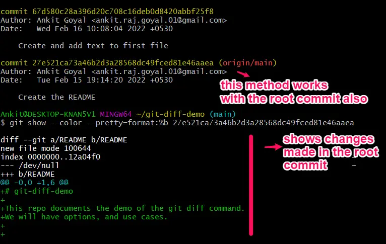 git show with options for differences