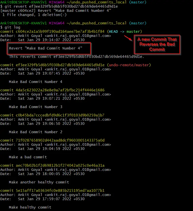 A new Commit That Reverses the Old Bad Commit