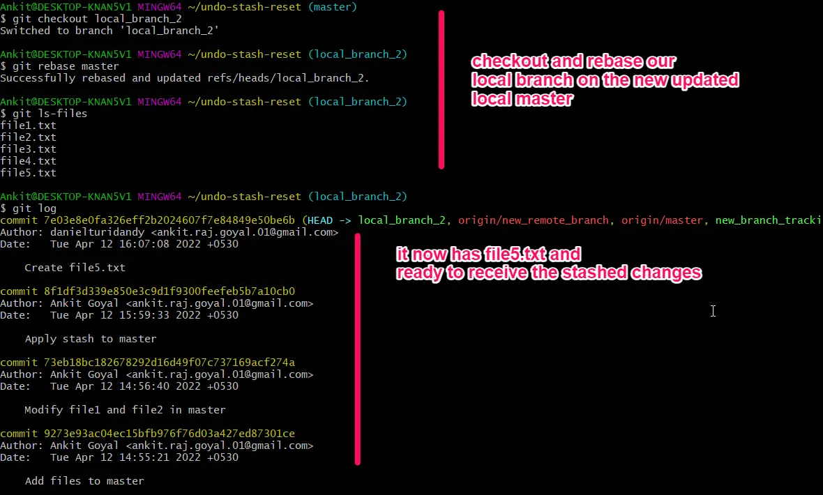 rebase local en maestro