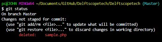 Ejecutar estado de Git - Comprobación de índice