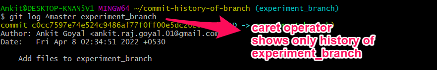 show commit history for branch caret