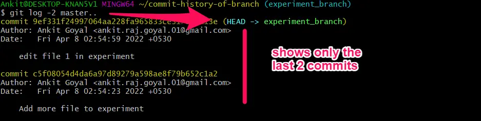 show only last few commits in history