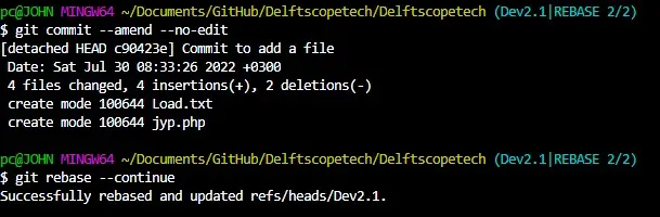 Git Datei zum letzten Commit hinzufügen - Rebase und Update erfolgreich
