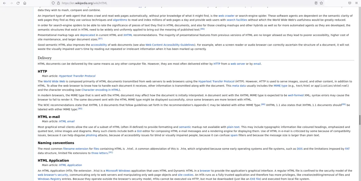 Wikipedia-Seite über HTML