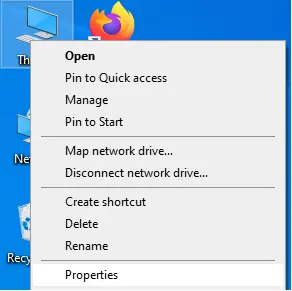 Go to Properties using My computer