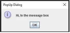 Caixa de diálogo de mensagem pop-up
