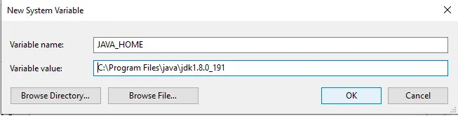 establecer java home para agregar una nueva variable de sistema