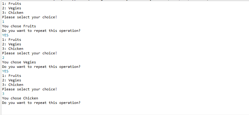 Use While Loop in Switch and Get User Data Repeatedly