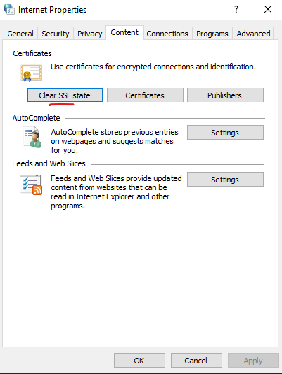 click clear ssl state under the content tab in internet properties
