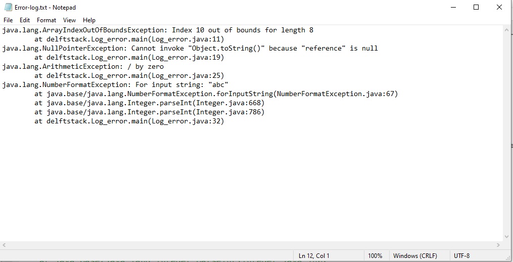 Write Error Log Into Files in Java