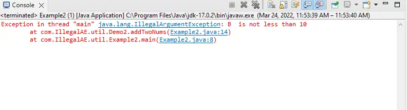example 2 illegal argument exception output