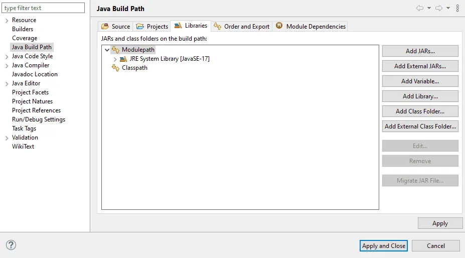 how to configure libraries in eclipse