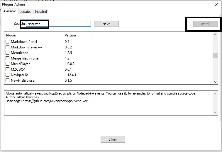Install NppExec