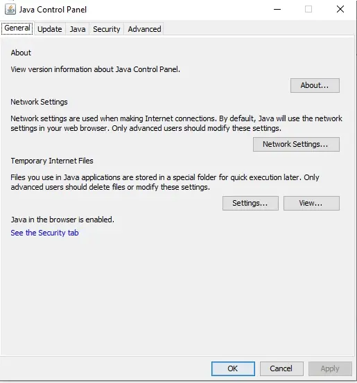 Open Java Control Panel