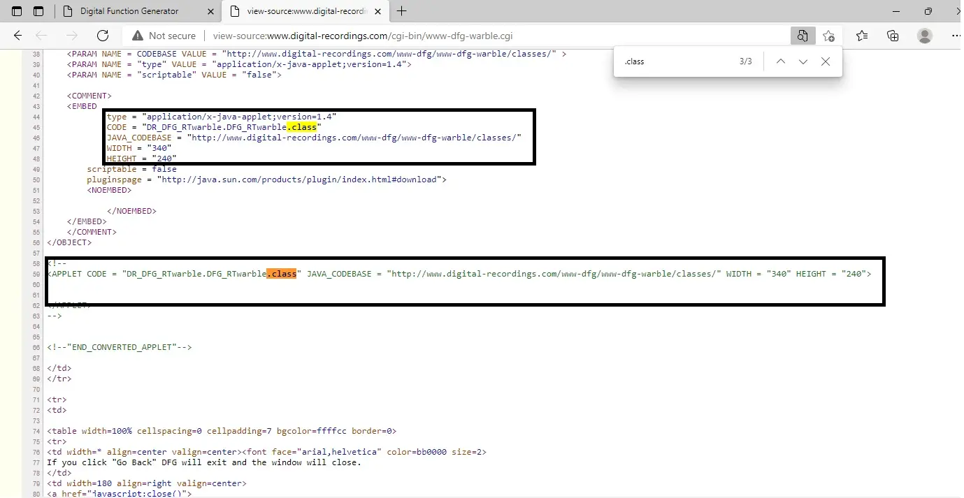 Search .class Or Applet Tag