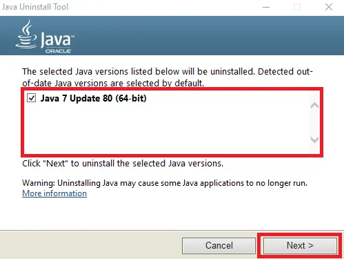 solución tres seleccione todas las versiones de java