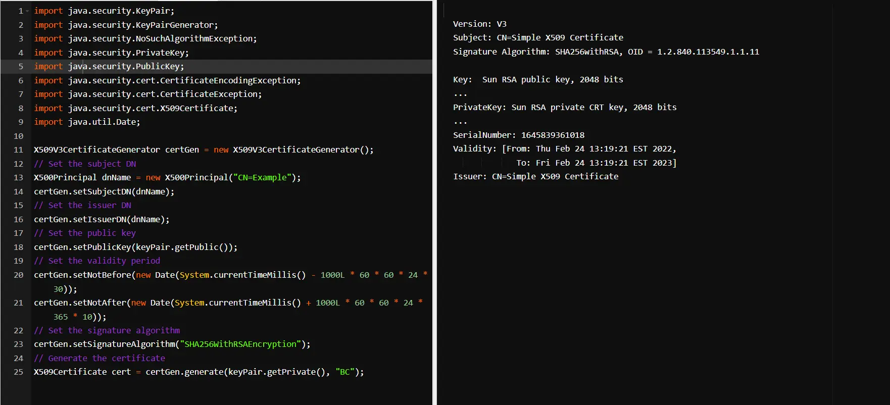 output to create x509 certificate