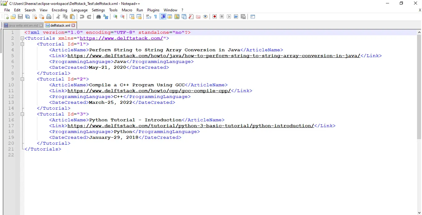 Java 写入 XML