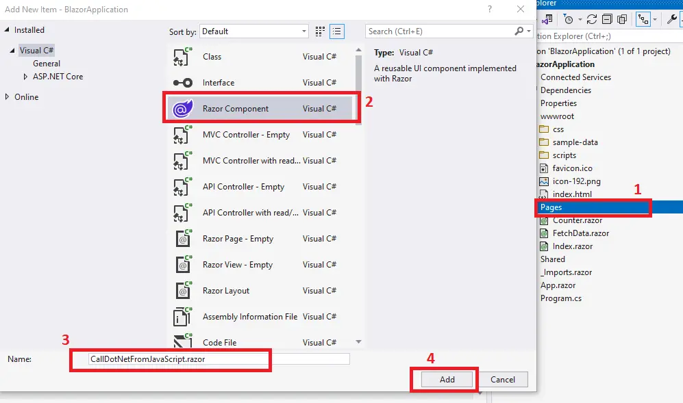 call c# function from javascript - blazor screen nine