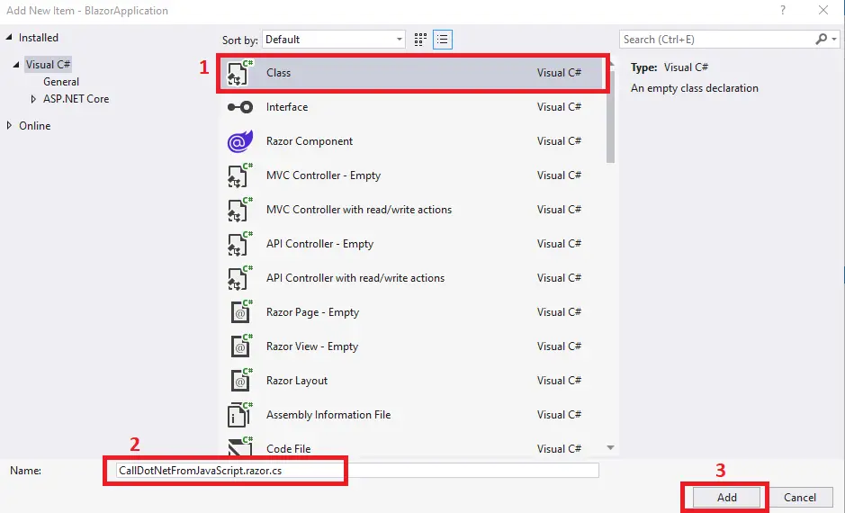 call c# function from javascript - blazor screen ten