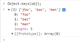 顯示使用 Keys 方法傳遞的陣列