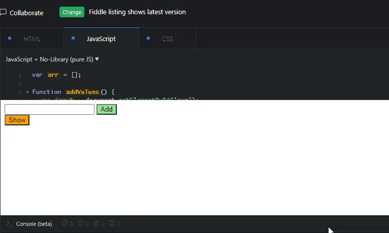 dynamic array in javascript - output two