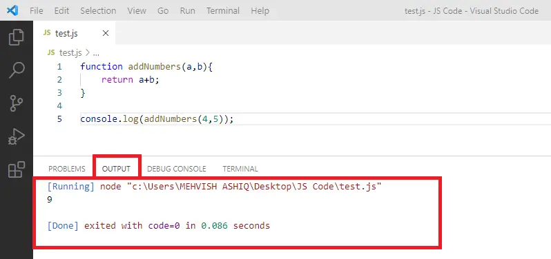 how to run javascript code in visual studio code - code runner output