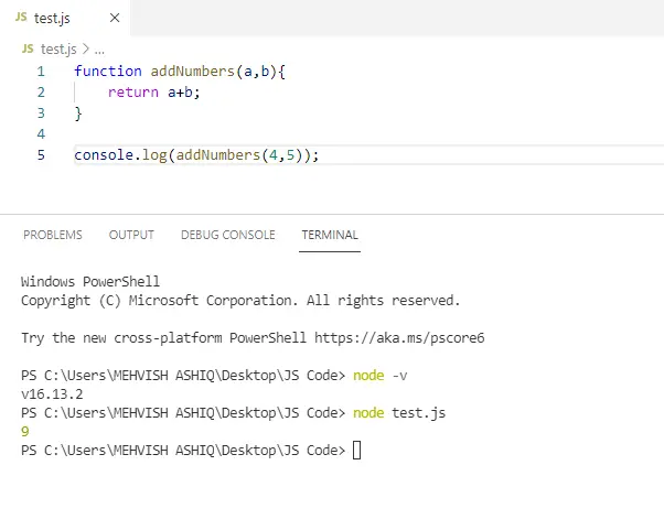 如何在 Visual Studio 代码中运行 javascript 代码 - 终端输出