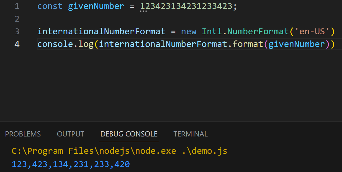 javascript format number with commas using Intl.Format