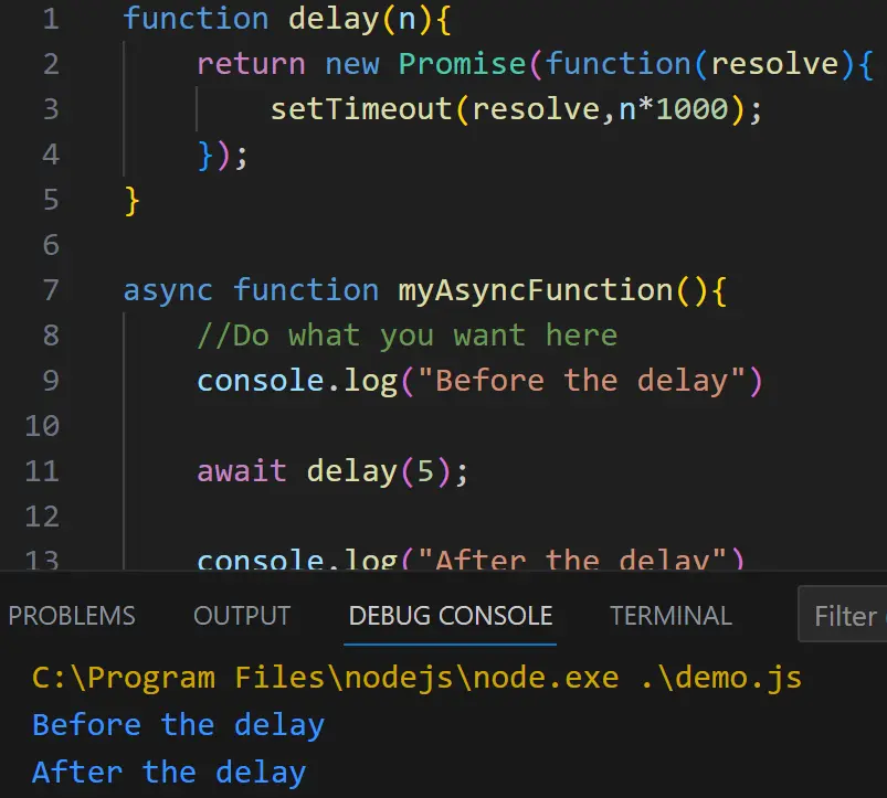 javascript wait 5 seconds using async