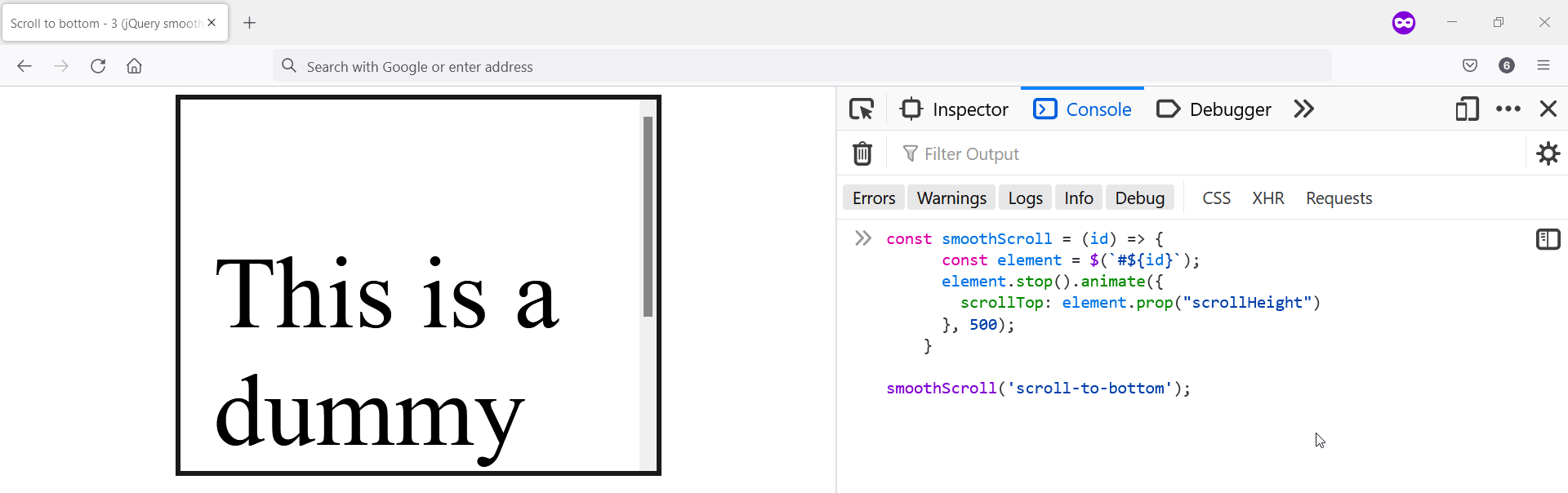 Scroll to bottom with jQuery smooth animation
