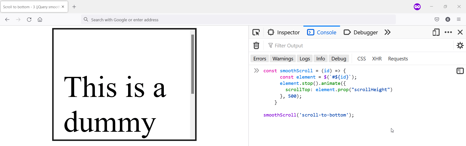 使用 jQuery 平滑動畫滾動到底部