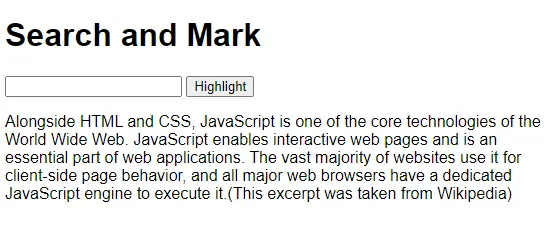 JS Before Highlighting Text Using the Mark Tag Example