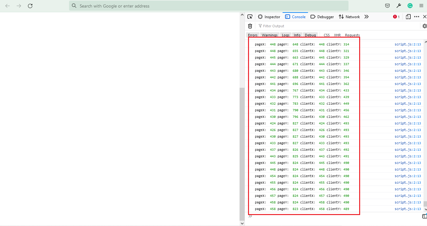 html javascript get mouse position