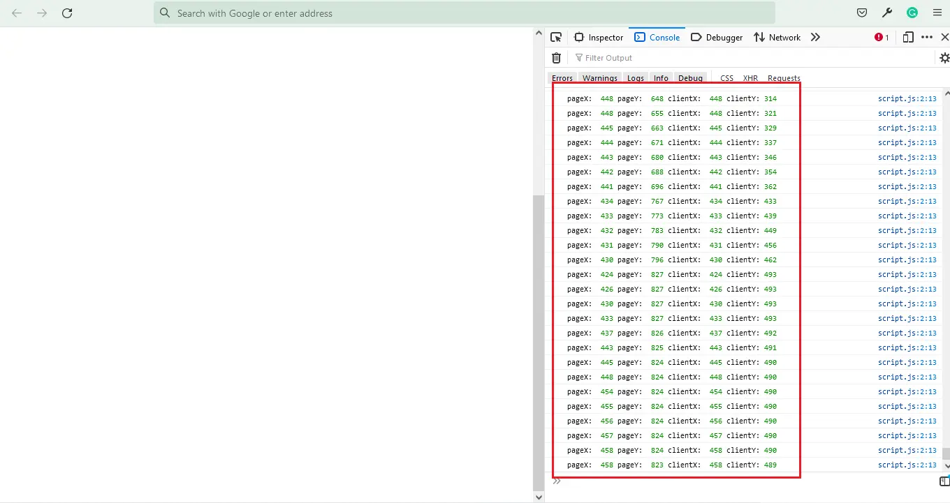 track mouse position in javascript