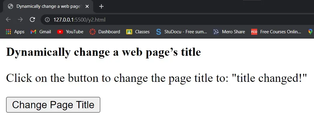 Page Title Before Clicking Button