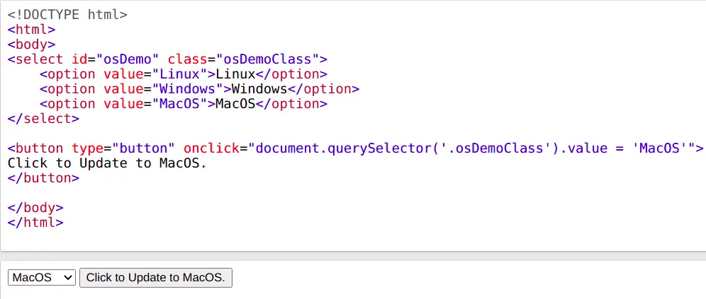 establecer las opciones seleccionadas en JS usando el selector después