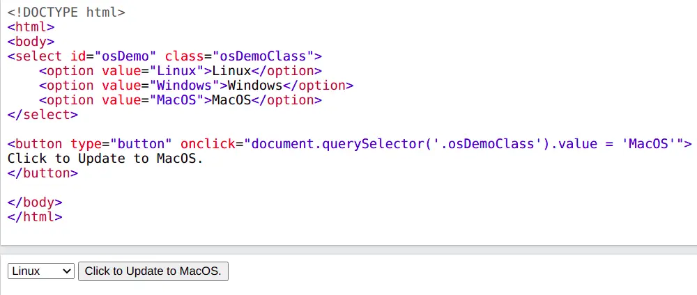 establecer las opciones seleccionadas en JS usando el selector antes