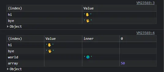 使用 console.table() 转储对象