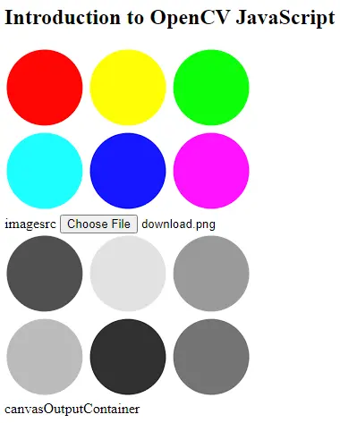 displaying image using opencv javascript - output
