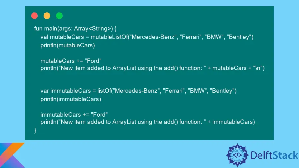 Kotlin の Mutable および Immutable ArrayList に項目を追加する