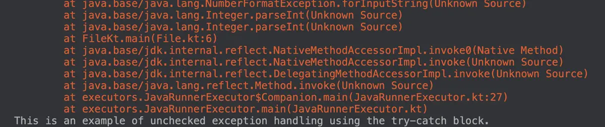 Kotlin でのチェックされていない例外の例