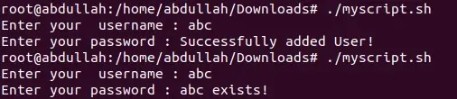 output of the bash script of useradd command