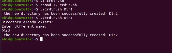 Dir2 created using the recursion method in bash