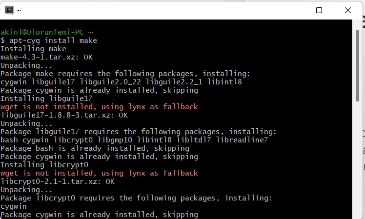 apt-cyg install make