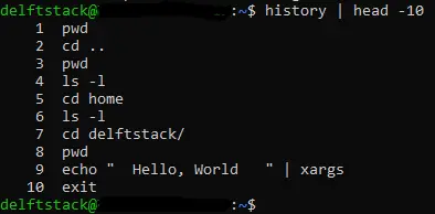 Show the First Commands in History in Bash