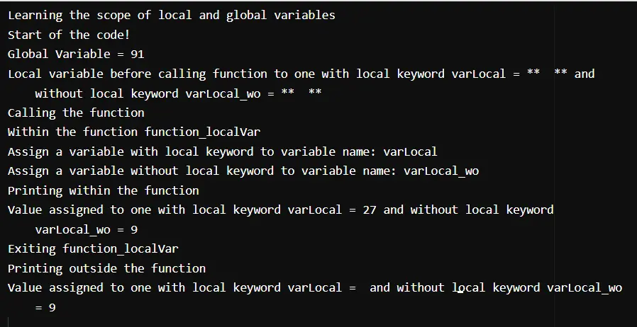 bash variable scope - local variable