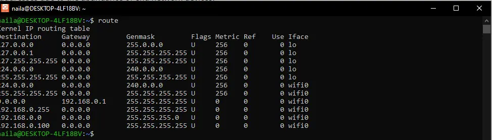 tabla de enrutamiento del kernel