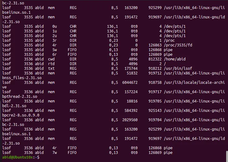 Usando lsof -u enumerando todos los archivos abiertos por un usuario