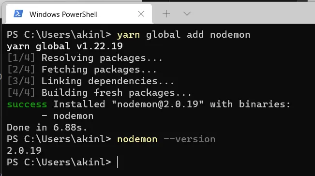 yarn global add nodemon